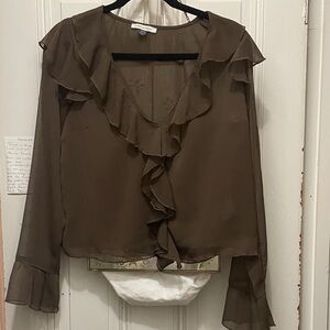 American Eagle Outfitters Brown Ruffle Blouse